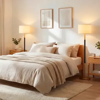 Stojací lampa 165 cm, stojací lampa s lněným stínidlem, objímkou ​​E27 a nožním spínačem