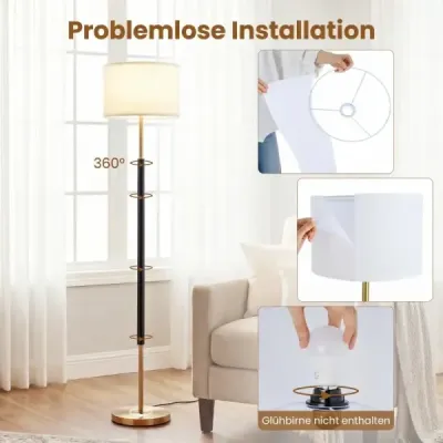 Stojací lampa 165 cm, stojací lampa s lněným stínidlem, objímkou ​​E27 a nožním spínačem