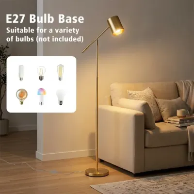 Stojací lampa 175 cm, lampa na čtení s nastavitelnou hlavou a ramenem, lampa do obývacího pokoje s paticí E27, zlatá
