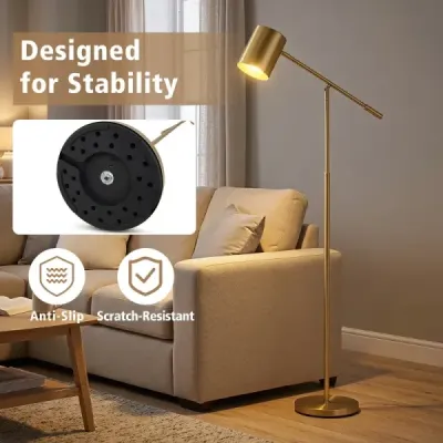 Stojací lampa 175 cm, lampa na čtení s nastavitelnou hlavou a ramenem, lampa do obývacího pokoje s paticí E27, zlatá