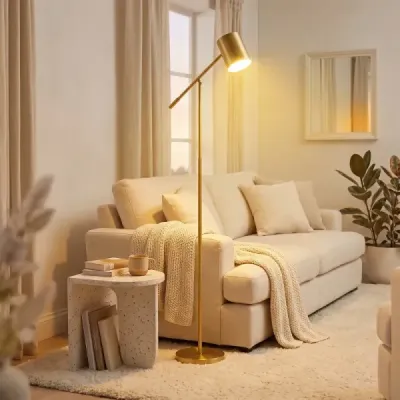 Stojací lampa 175 cm, lampa na čtení s nastavitelnou hlavou a ramenem, lampa do obývacího pokoje s paticí E27, zlatá