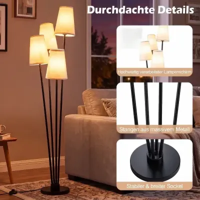 Stojací lampa se 4 žárovkami, nožním spínačem a 4 stínidly. Moderní stojací lampa, 25 x 25 x 160 cm.