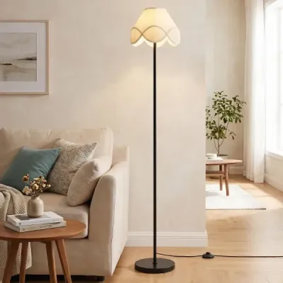 Stojací lampa s regulací jasu, 159 cm, s plynule nastavitelným jasem a látkovým stínidlem v černé barvě