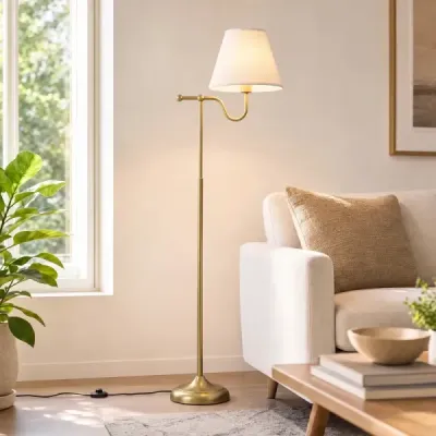 158 cm vysoká stojací lampa s látkovým stínidlem a kovovým podstavcem stojací lampa s nožním spínačem a objímkou E27
