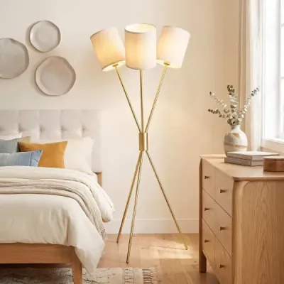 Stojací lampa se 3 látkovými stínidly Moderní stojací lampa Dekorativní stojací lampa s kovovým rámem