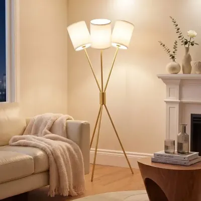 Stojací lampa se 3 látkovými stínidly Moderní stojací lampa Dekorativní stojací lampa s kovovým rámem