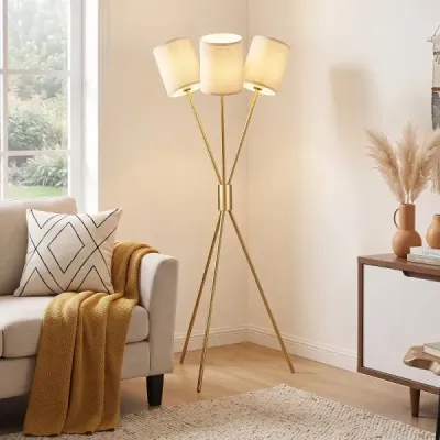 Stojací lampa se 3 látkovými stínidly Moderní stojací lampa Dekorativní stojací lampa s kovovým rámem