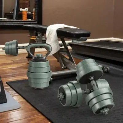 Sada činek 4 v 1, nastavitelná sada činek 20 kg, včetně činky a tyče Kunz a kettlebellů
