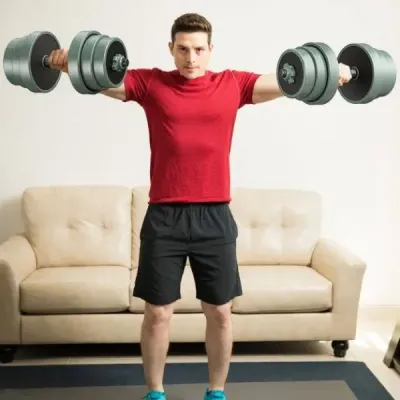 Sada činek 4 v 1, nastavitelná sada činek 20 kg, včetně činky a tyče Kunz a kettlebellů