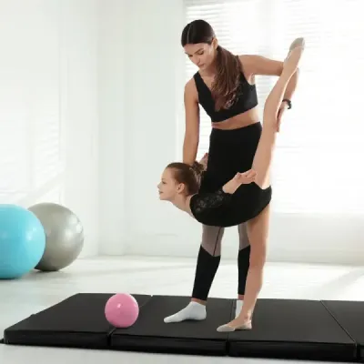 Gymnastická podložka s odnímatelným potahem z PU kůže 240 x 117 x 5 cm Fialová + růžová