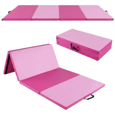 240 x 120 x 5 cm Skládací podložka s měkkým povrchem, suchým zipem a 2 držadly, tmavě růžová