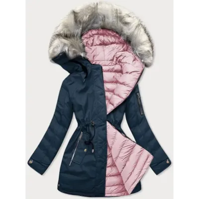 Dámská zimní oboustranná bunda parka MODA631 modro-růžová