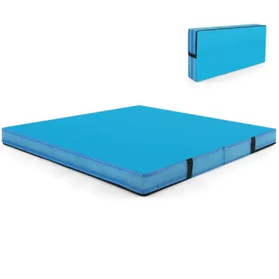 Skládací gymnastická žíněnka 122 x 122 x 10 cm silná dvojitá skládací gymnastická žíněnka s potahem z imitace kůže modrá