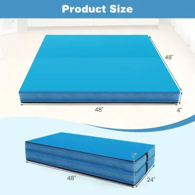 Skládací gymnastická žíněnka 122 x 122 x 10 cm silná dvojitá skládací gymnastická žíněnka s potahem z imitace kůže modrá