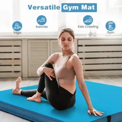 Skládací gymnastická žíněnka 122 x 122 x 10 cm silná dvojitá skládací gymnastická žíněnka s potahem z imitace kůže modrá