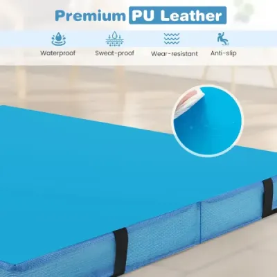 Skládací gymnastická žíněnka 122 x 122 x 10 cm silná dvojitá skládací gymnastická žíněnka s potahem z imitace kůže modrá