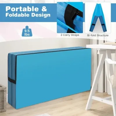 Skládací gymnastická žíněnka 122 x 122 x 10 cm silná dvojitá skládací gymnastická žíněnka s potahem z imitace kůže modrá