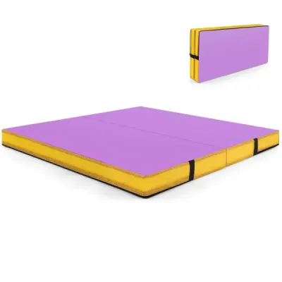 Skládací gymnastická žíněnka 122 x 122 x 10 cm tlustá dvojitá skládací gymnastická žíněnka s potahem z imitace kůže Fialová