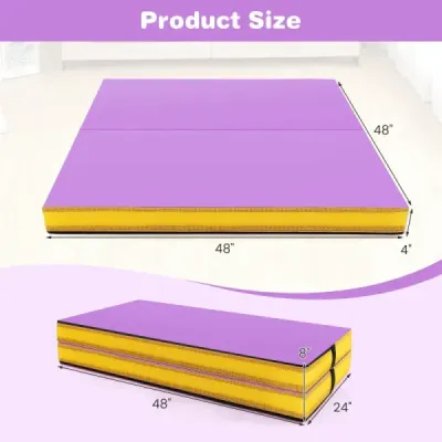 Skládací gymnastická žíněnka 122 x 122 x 10 cm tlustá dvojitá skládací gymnastická žíněnka s potahem z imitace kůže Fialová