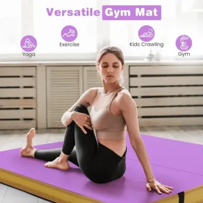 Skládací gymnastická žíněnka 122 x 122 x 10 cm tlustá dvojitá skládací gymnastická žíněnka s potahem z imitace kůže Fialová