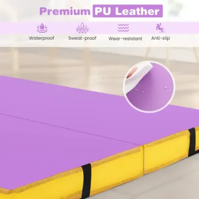 Skládací gymnastická žíněnka 122 x 122 x 10 cm tlustá dvojitá skládací gymnastická žíněnka s potahem z imitace kůže Fialová