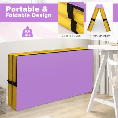 Skládací gymnastická žíněnka 122 x 122 x 10 cm tlustá dvojitá skládací gymnastická žíněnka s potahem z imitace kůže Fialová