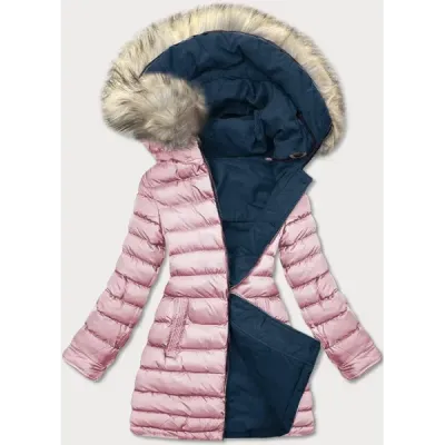 Dámská zimní oboustranná bunda parka MODA631 modro-růžová