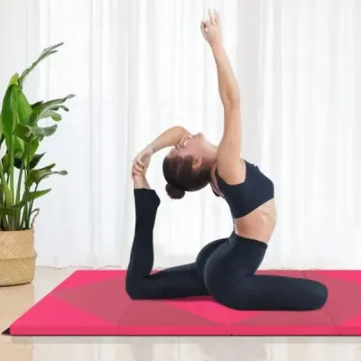 Skládací měkká podlahová podložka Přenosná podložka do tělocvičny Yoga Mat 240 x 117 x 5 cm Růžová