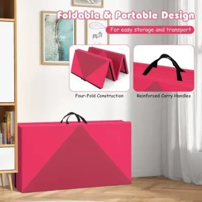 Skládací měkká podlahová podložka Přenosná podložka do tělocvičny Yoga Mat 240 x 117 x 5 cm Růžová