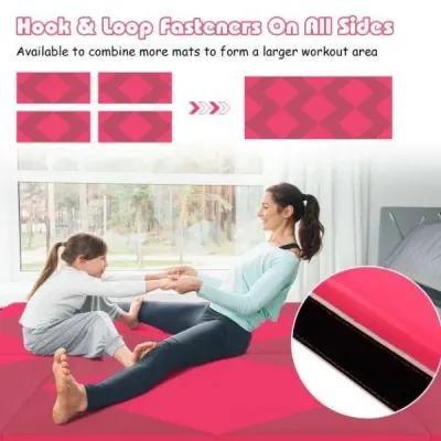 Skládací měkká podlahová podložka Přenosná podložka do tělocvičny Yoga Mat 240 x 117 x 5 cm Růžová