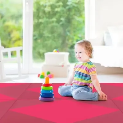 Skládací měkká podlahová podložka Přenosná podložka do tělocvičny Yoga Mat 240 x 117 x 5 cm Růžová