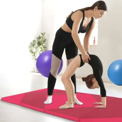 Skládací měkká podlahová podložka Přenosná podložka do tělocvičny Yoga Mat 240 x 117 x 5 cm Růžová