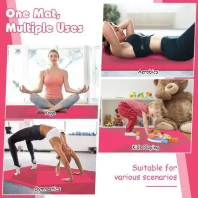 Skládací měkká podlahová podložka Přenosná podložka do tělocvičny Yoga Mat 240 x 117 x 5 cm Růžová