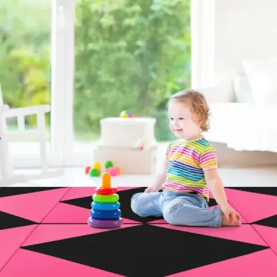 Skládací měkká podložka na podlahu Přenosná podložka do tělocvičny Podložka na jógu 240 x 120 x 5 cm Černá a růžová