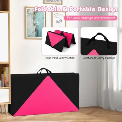 Skládací měkká podložka na podlahu Přenosná podložka do tělocvičny Podložka na jógu 240 x 120 x 5 cm Černá a růžová