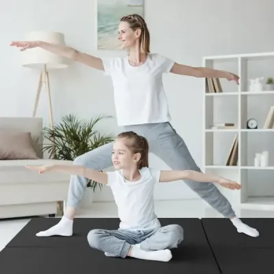 Měkká podložka na podlahu Gymnastická podložka Podložka na jógu Gymnastická podložka Skládací podložka Fitness podložka Skládací přenosná - černá
