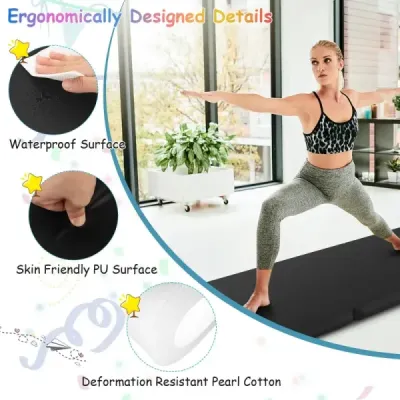 Měkká podložka na podlahu Gymnastická podložka Podložka na jógu Gymnastická podložka Skládací podložka Fitness podložka Skládací přenosná - černá