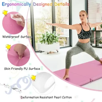 Skládací měkká podložka na podlahu se 2 rukojeťmi, protiskluzová podložka na cvičení, podložka na fitness, růžová