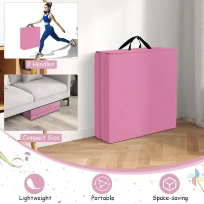 Skládací měkká podložka na podlahu se 2 rukojeťmi, protiskluzová podložka na cvičení, podložka na fitness, růžová