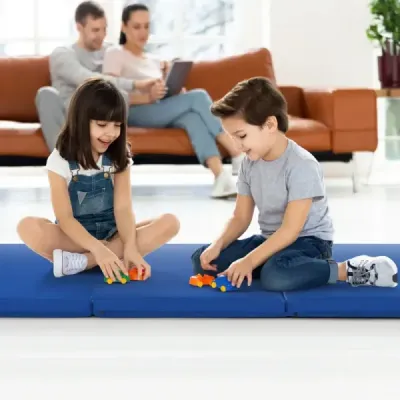 Skládací měkká podložka se 2 držadly Protiskluzová podložka do tělocvičny 180 x 60 x 5 cm námořnická modrá