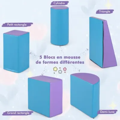 5 TLG. Pěnové stavební bloky Obří stavební bloky pro skotačení a lezení Velké stavební bloky Modrá + fialová barva