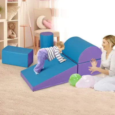 5 TLG. Pěnové stavební bloky Obří stavební bloky pro skotačení a lezení Velké stavební bloky Modrá + fialová barva