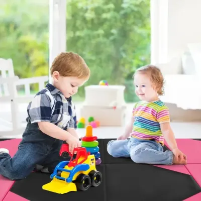Skládací tréninková podložka z PU kůže se suchým zipem a držadly pro přenášení 300 x 117 x 5 cm - růžová
