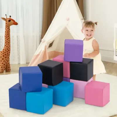 12 kusů pěnových stavebních bloků Měkké stavební bloky Lezoucí měkké pěnové kostky Světle fialová barva