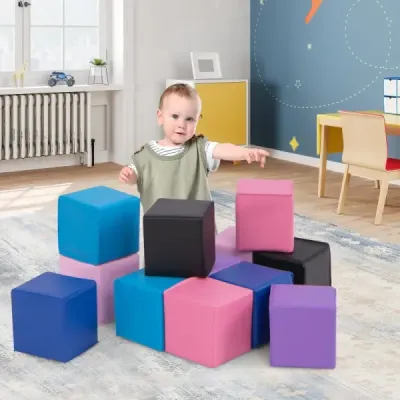 12 kusů pěnových stavebních bloků Měkké stavební bloky Lezoucí měkké pěnové kostky Světle fialová barva
