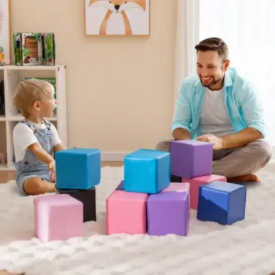 12 kusů pěnových stavebních bloků Měkké stavební bloky Lezoucí měkké pěnové kostky Světle fialová barva