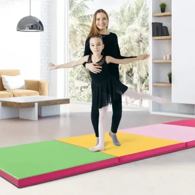 300 x 117 x 5 cm měkká podlahová rohož ze syntetické kůže se zapínáním na šplhání a úchyty pro přenášení Růžová+Zelená