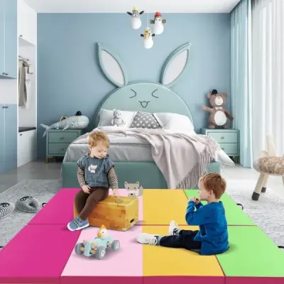 300 x 117 x 5 cm měkká podlahová rohož ze syntetické kůže se zapínáním na šplhání a úchyty pro přenášení Růžová+Zelená
