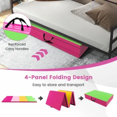 300 x 117 x 5 cm měkká podlahová rohož ze syntetické kůže se zapínáním na šplhání a úchyty pro přenášení Růžová+Zelená