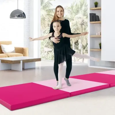 300 x 117 x 5 cm Měkká rohožka z umělé kůže s rukojeťmi a zapínáním na suchý zip, světle růžová